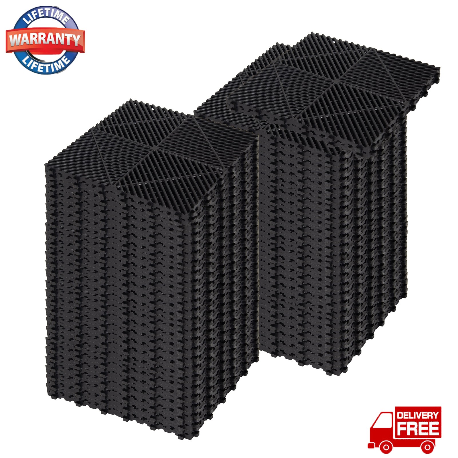 0.68″ Thick Garage Flooring Tiles 50Pcs Interlocking Drainage Deck Tile Black