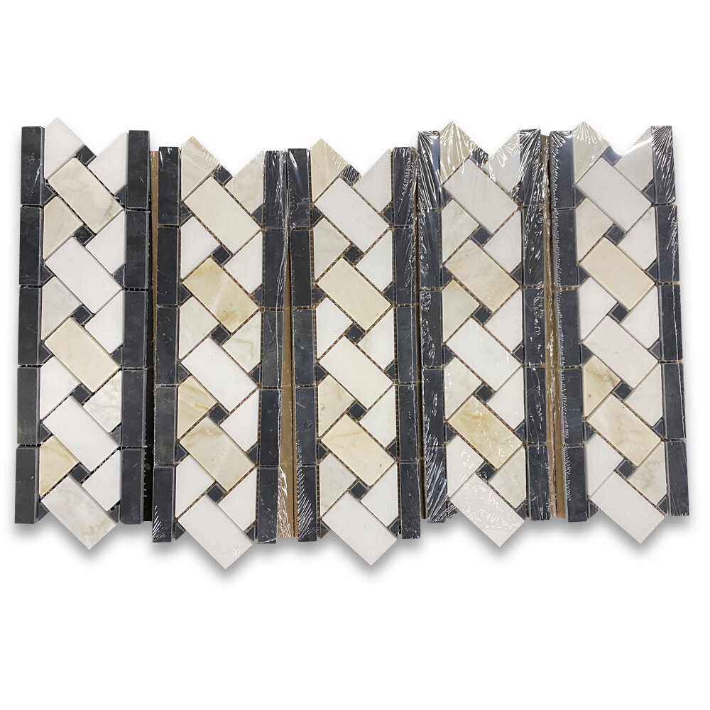 G651BXH Calacatta Gold Calcutta Marble 4×12 Basketweave Mosaic Border Honed