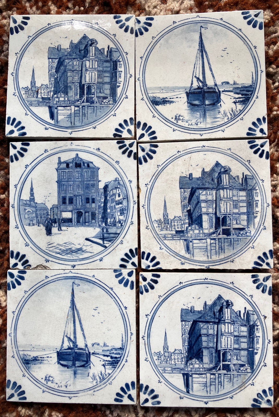 Six Villeroy & Boch Ceramic Delft Blue Accent Tile Mettlach Germany 6” X 6”