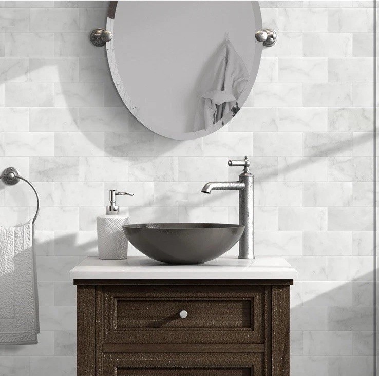SUNWINGS 40-Sheet Subway Peel and Stick Mosaic Natural Stone Self Adhesive Tiles