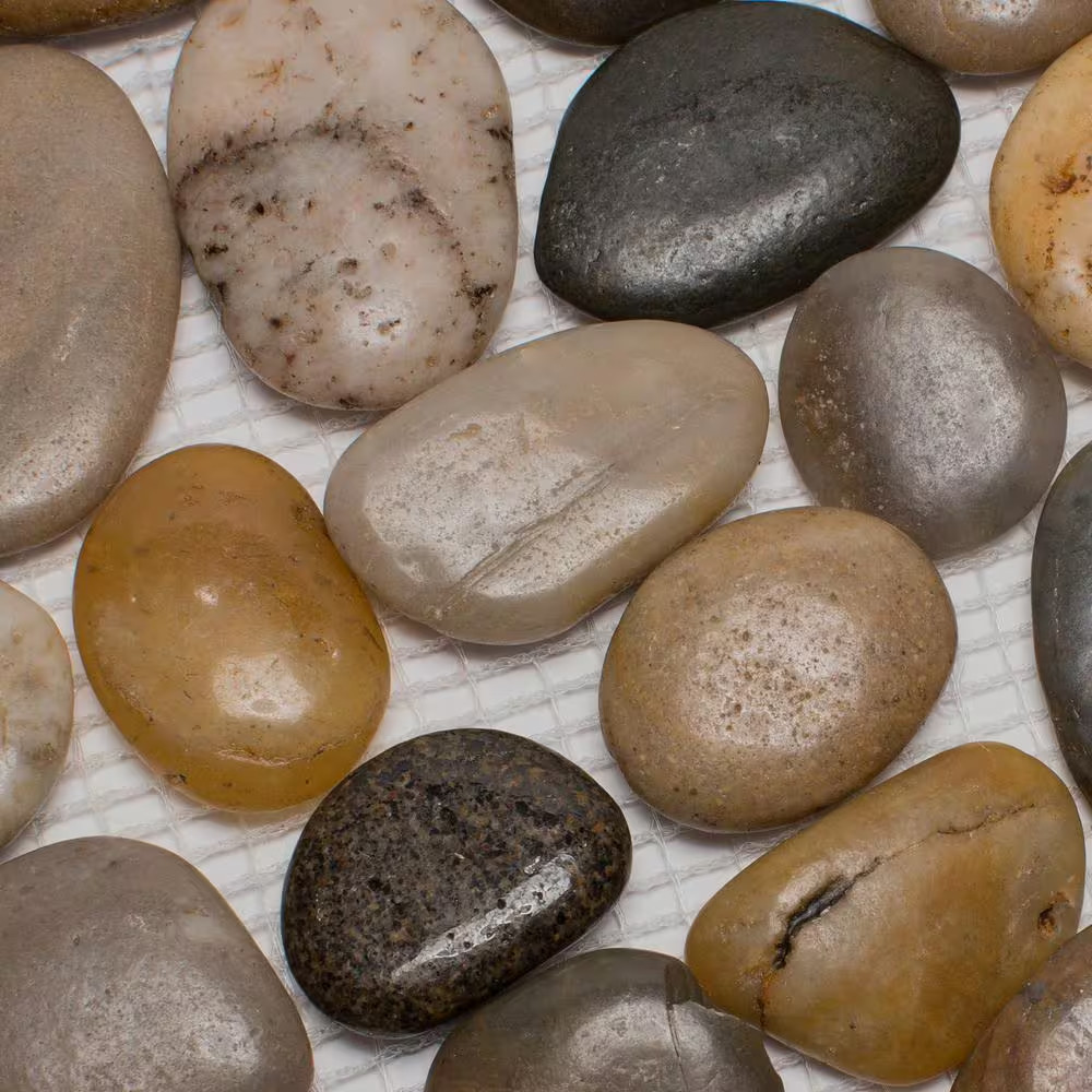 12 In. X 12 In. Mixed Mid-Polish Pebble Stone Floor and Wall Tile (5.0 Sq. Ft. /