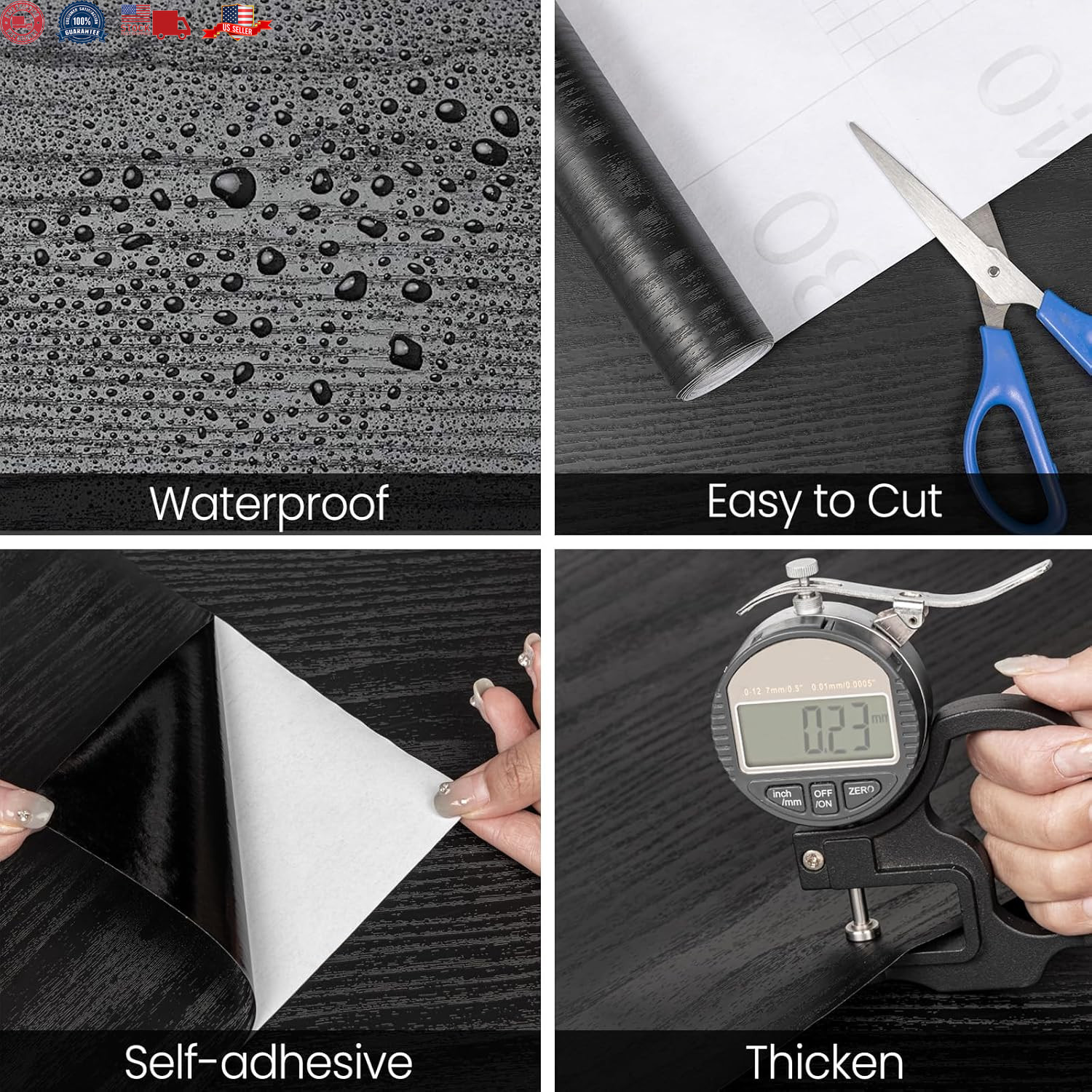 Black Wood Grain Contact Paper Peel Stick Self Adhesive Wallpaper Vinyl Wrap New