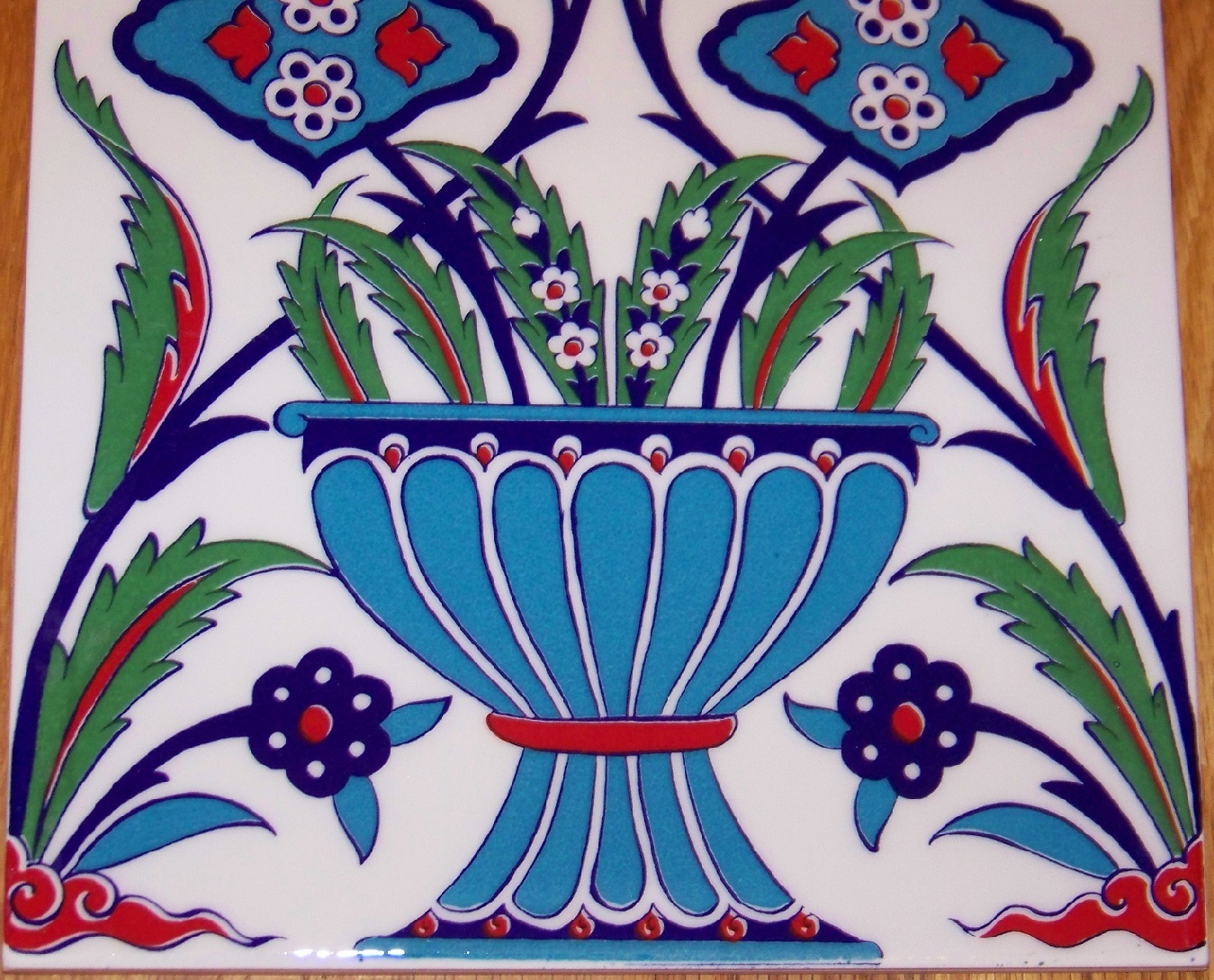 9 7/8″ x 15 3/4″ Turkish Iznik Floral Vase Pattern Ceramic Tile Mural