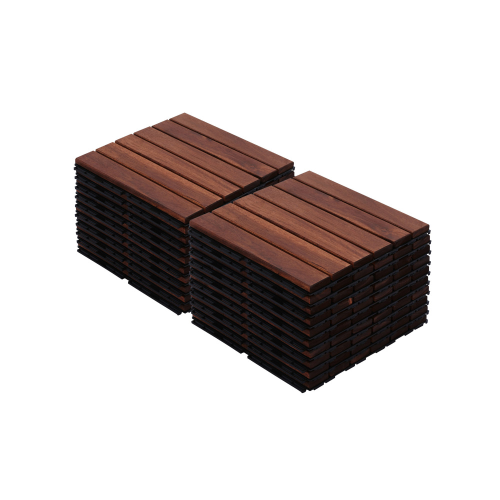 10 PCS Interlocking Deck Tiles Striped Pattern, 12″ x 12″ Square Acacia Hardwood