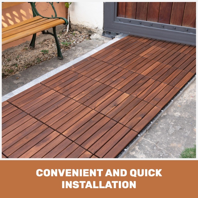 12×12″ Acacia Hardwood Interlocking Deck Tiles, Striped Pattern, Outdoor