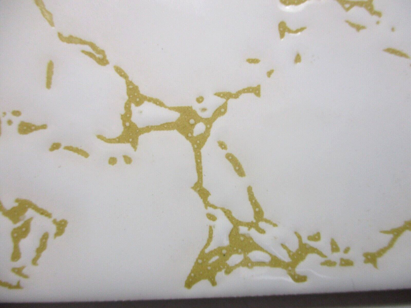 1 Wall Tile Johnson England 4-1/4″ Gloss Mustard Yellow Veins Off White Ceramic