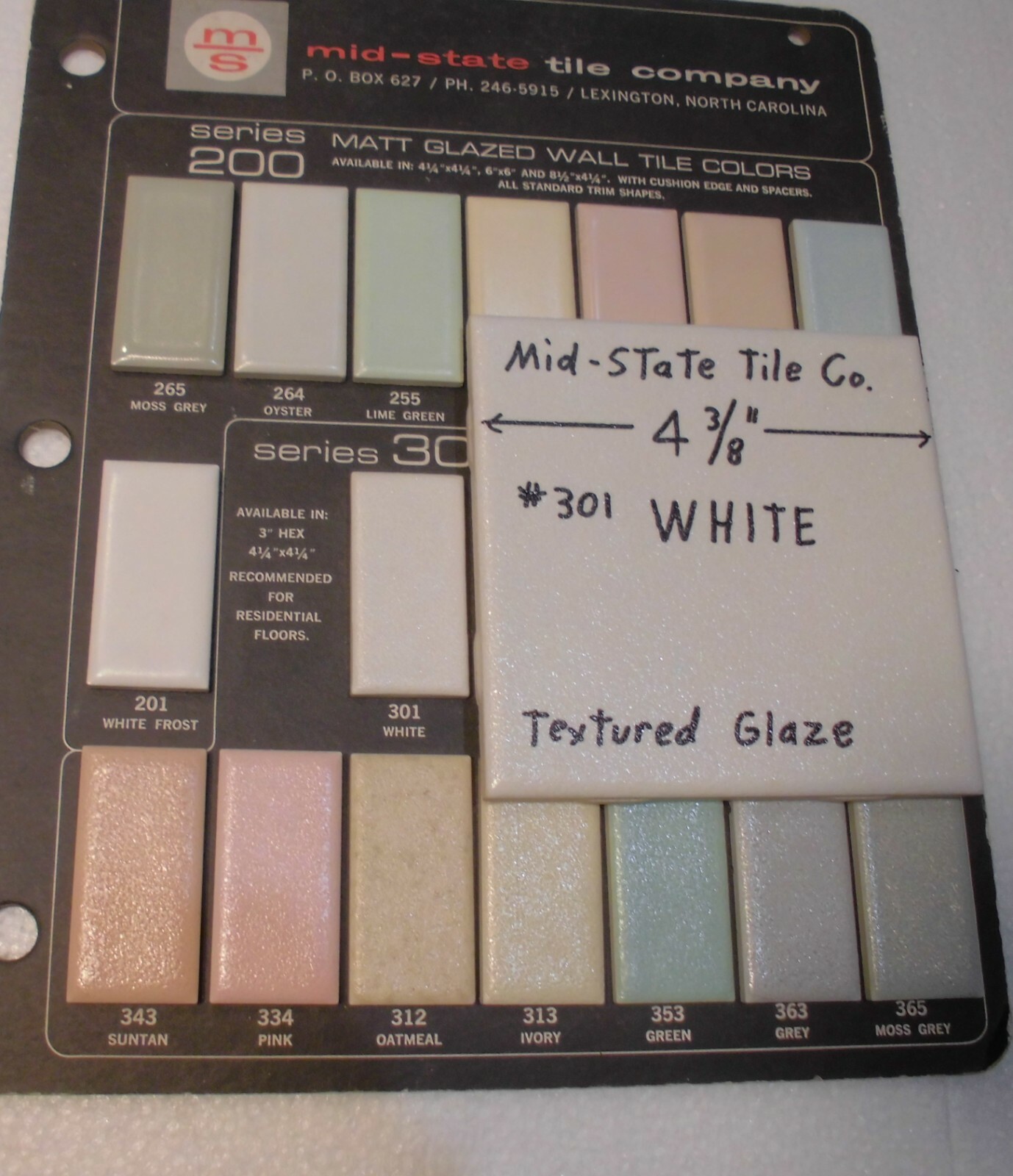 1 pc. Vintage *White Crystal Glaze* Ceramic Tile 4-3/8″ by Mid-State Co. NOS