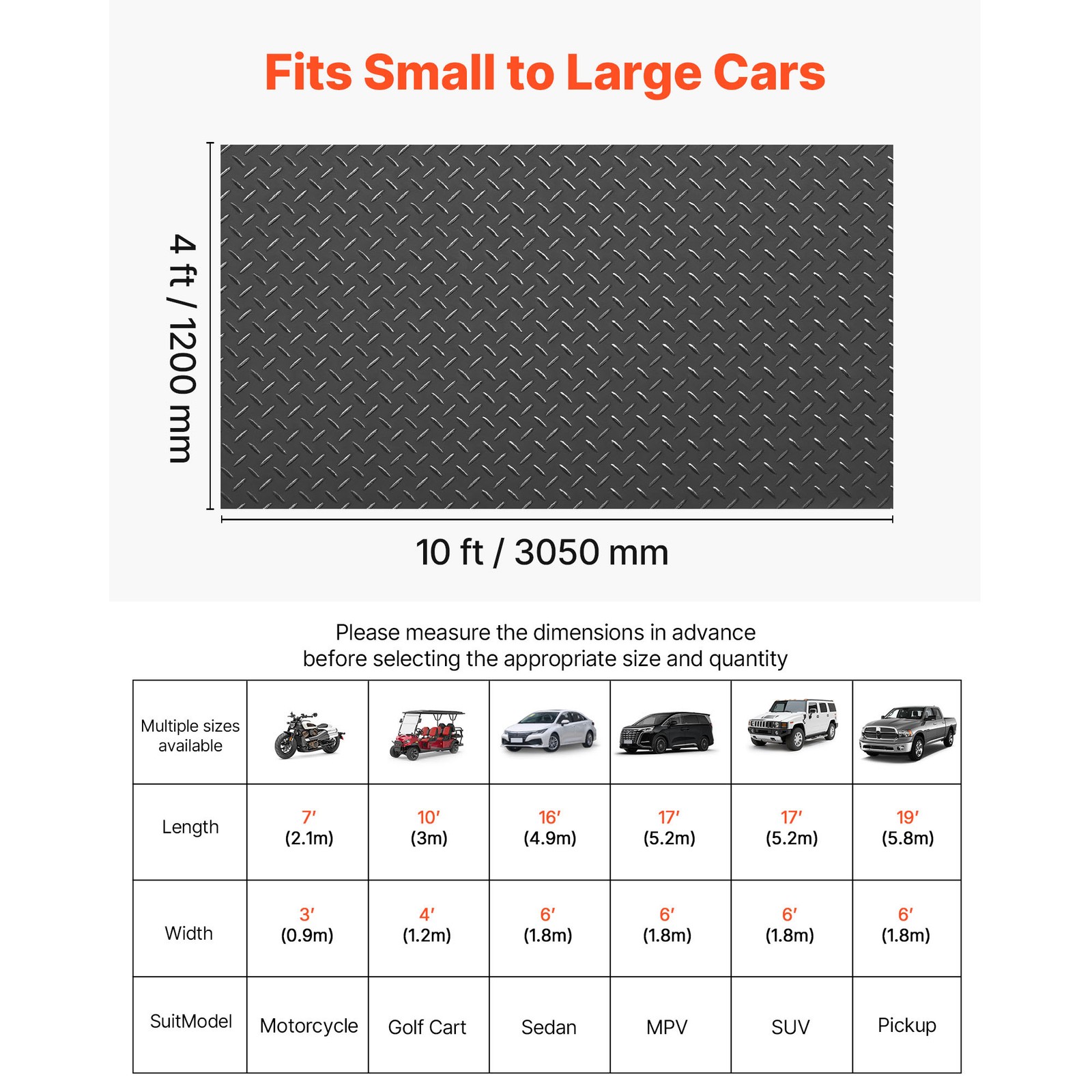 Uimoso Garage Floor Mat 4×10 ft PVC Diamond Pattern Non-Slip and Easy to Clean