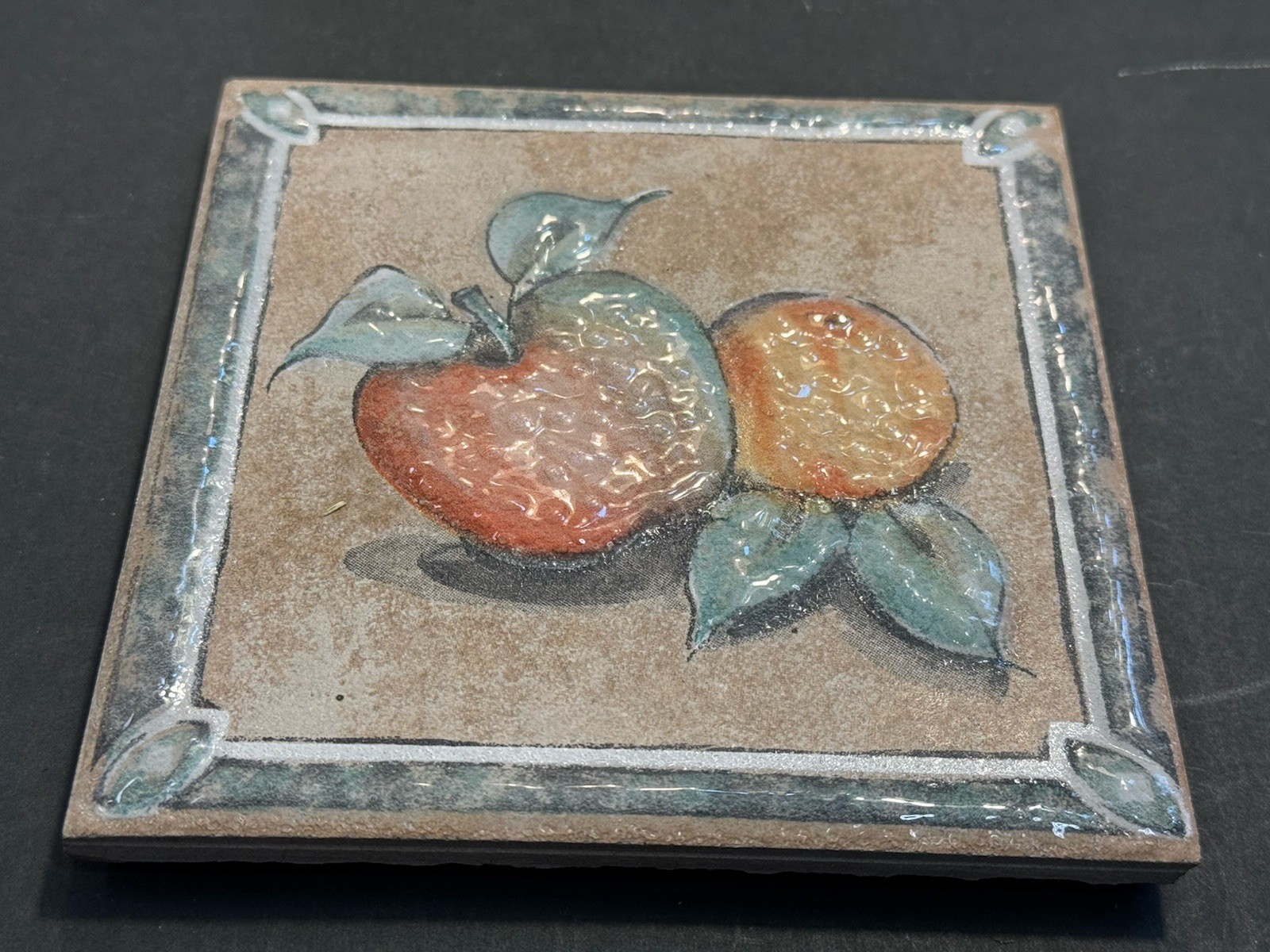 Decorative Ceramic Tile Apple Tan Background 5.75” Square Cork Back