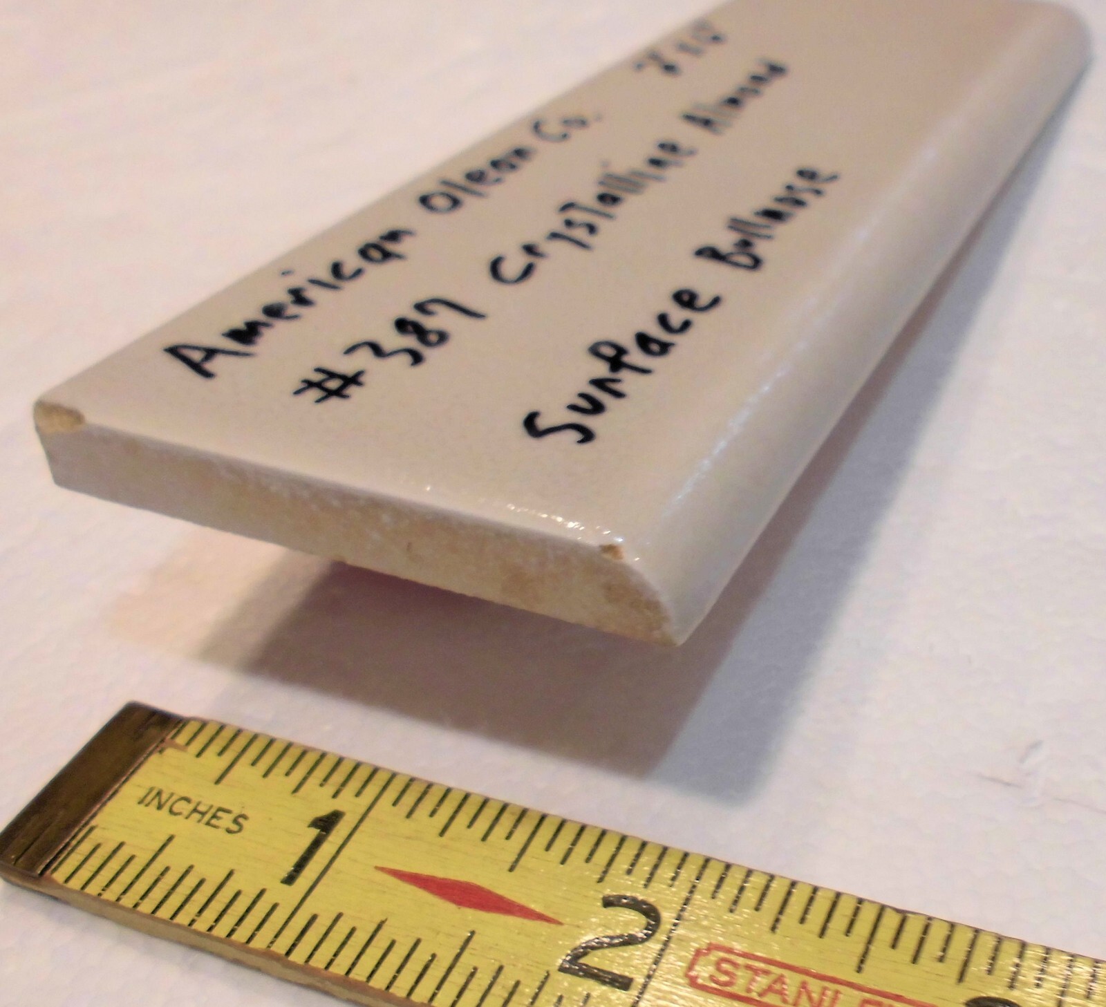 1 pc. Ceramic Bullnose Tile 2” X 6” #387 Crystalline Almond by American Olean