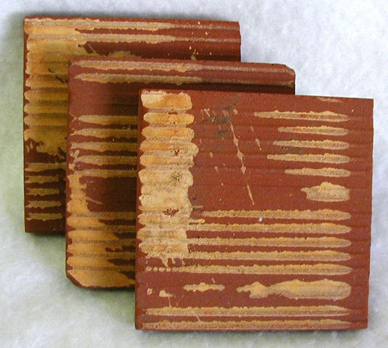 NEW 3 Small Decorative Tiles Red Clay Goldtone Design 2-3/4×2-3/4″ Hand Paint #2