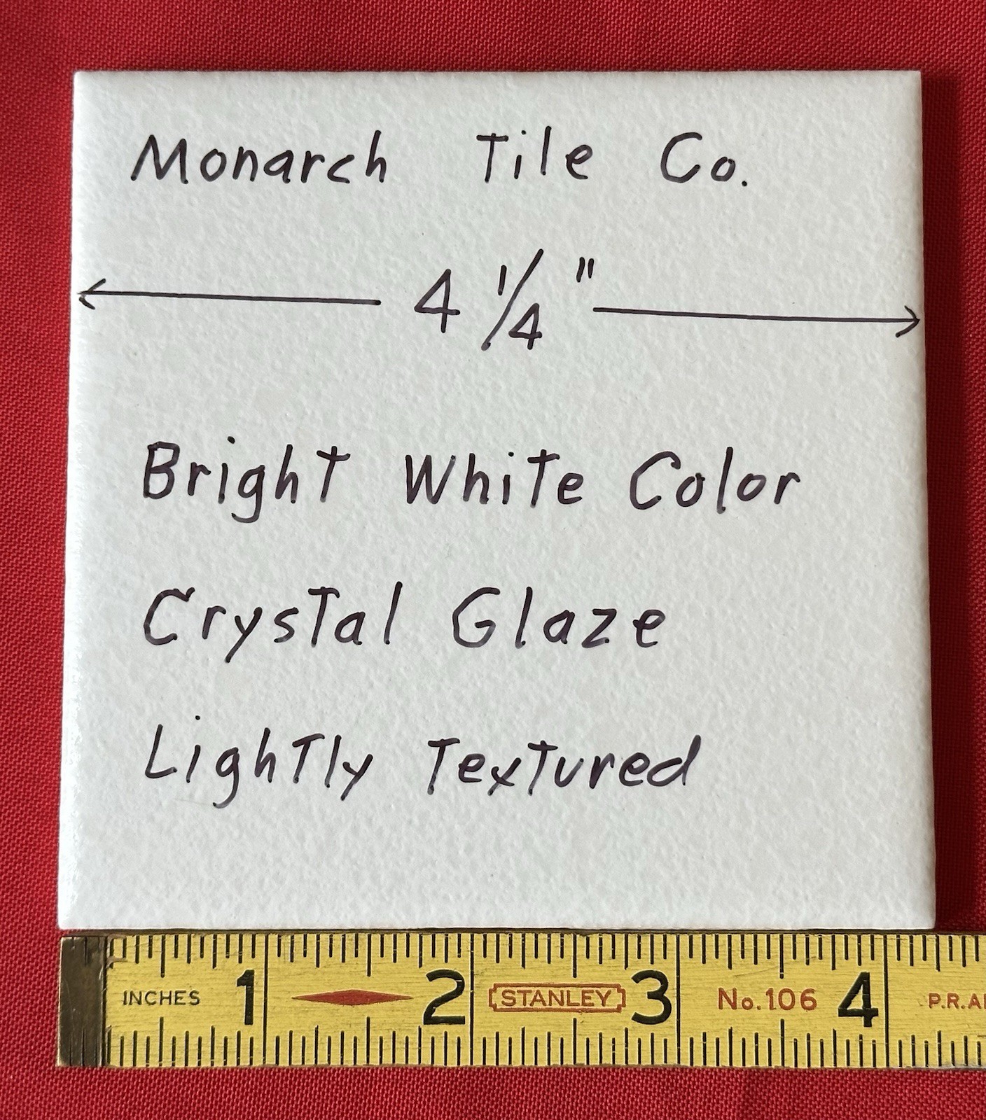 1 pc. Bright White 4-1/4″ Crystal Glazed Ceramic Tile by Monarch Tile Co. NEW