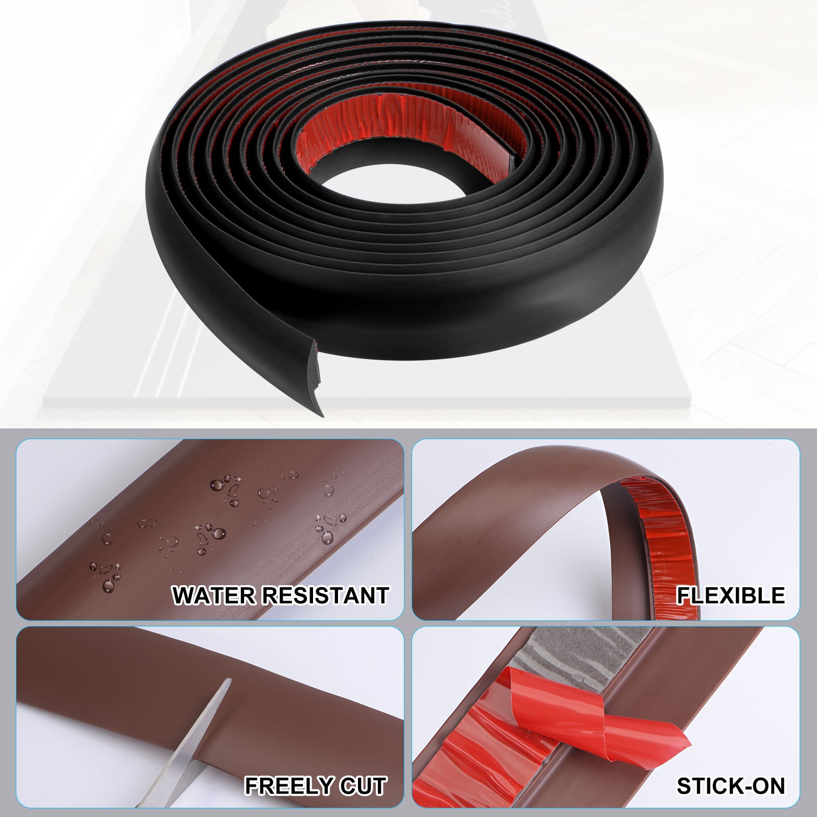 9.84ft PVC Floor Transition Strip Self Adhesive Backing Carpet to Tile Black