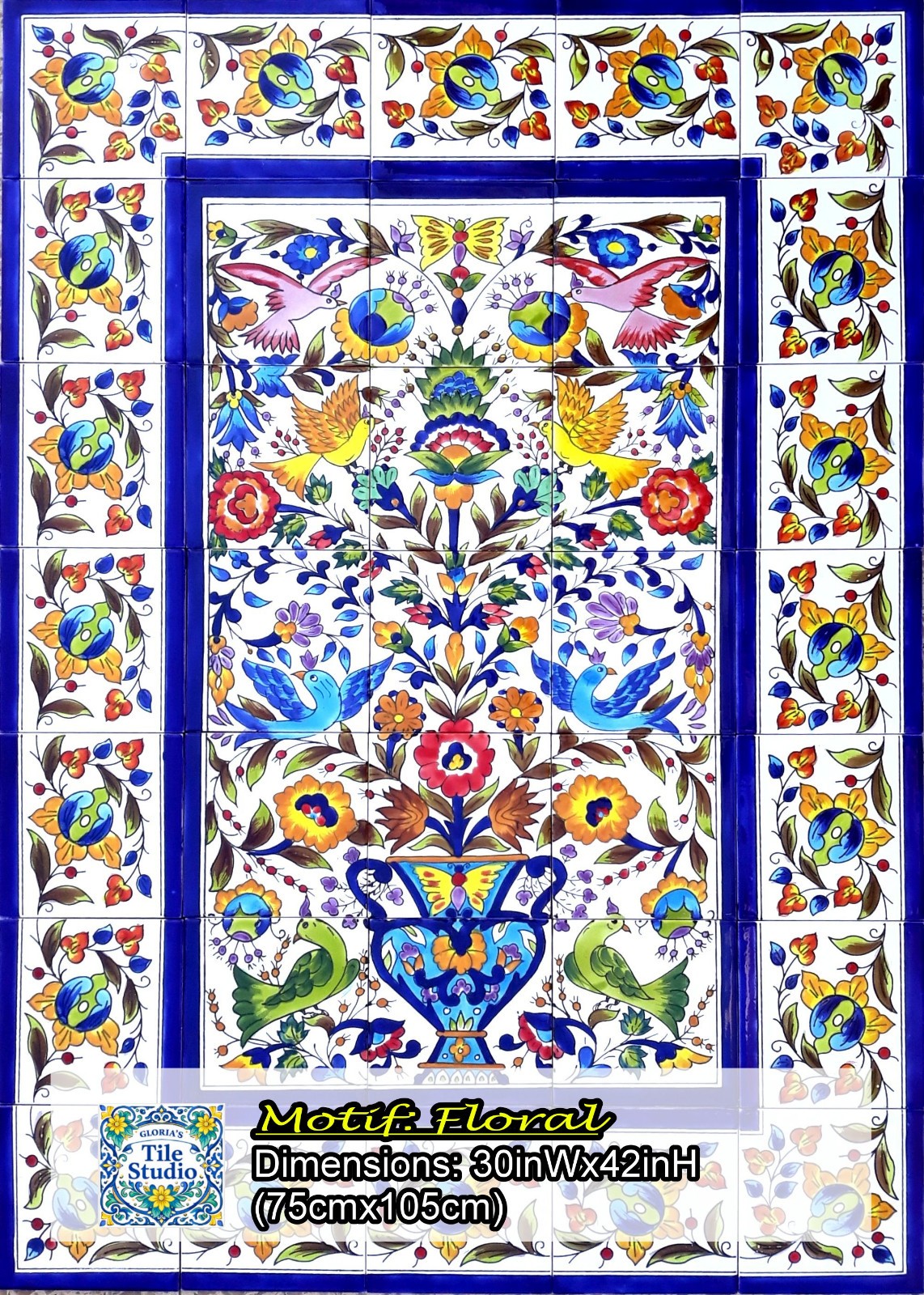 18inx30in Floral Garden Design Mosaic Backsplash, Ceramic Tiles Wall Mural