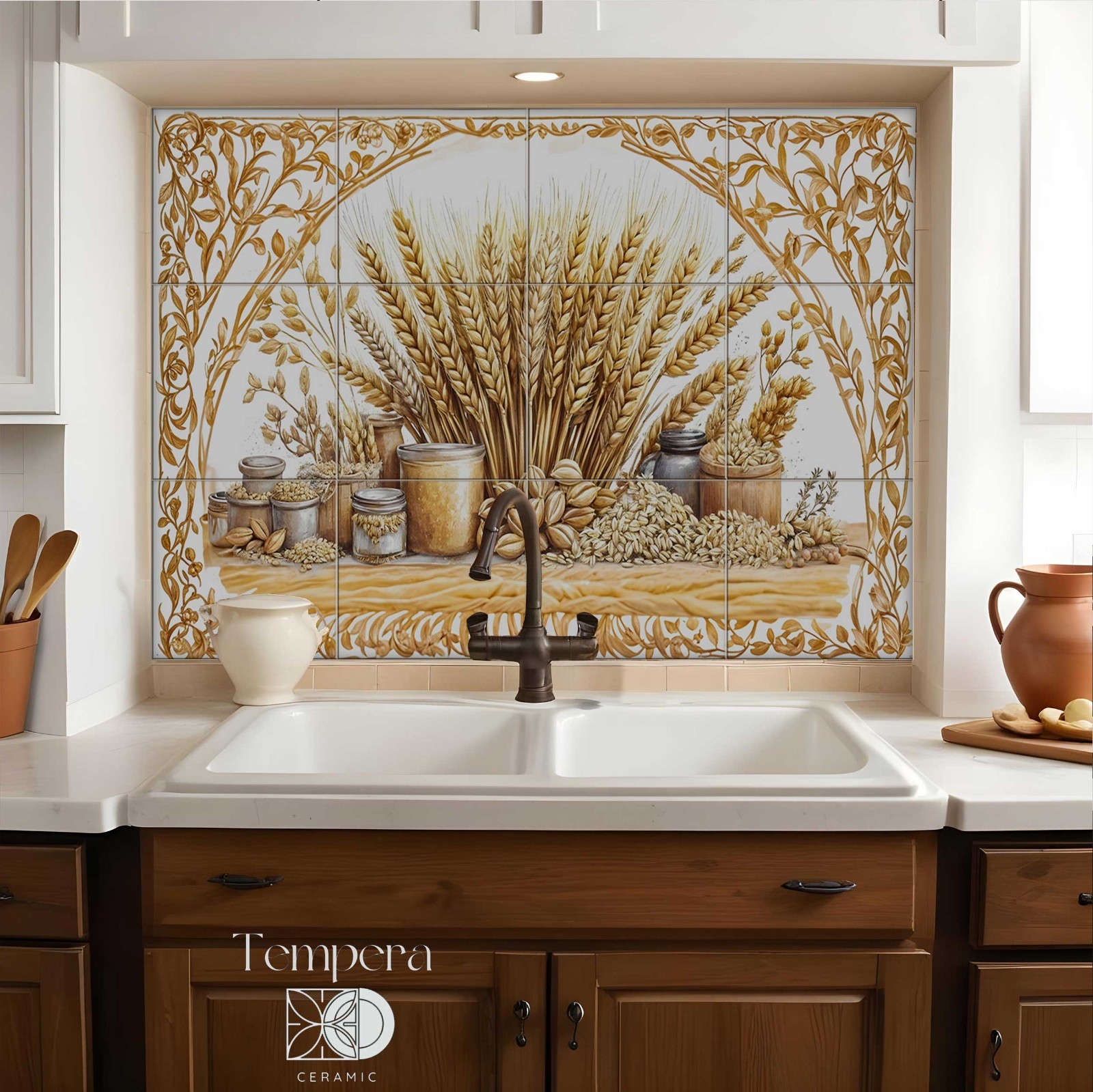 Wheat Farmhouse Backsplash Tiles, Rustic Kitchen Wall Decor