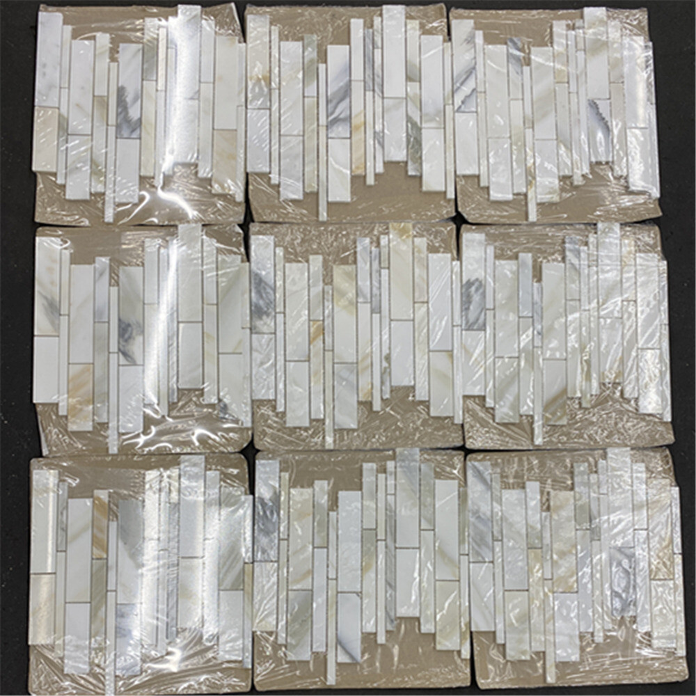 G78XP Calacatta Gold Calcutta Marble Random Strip Mosaic Tile Polished