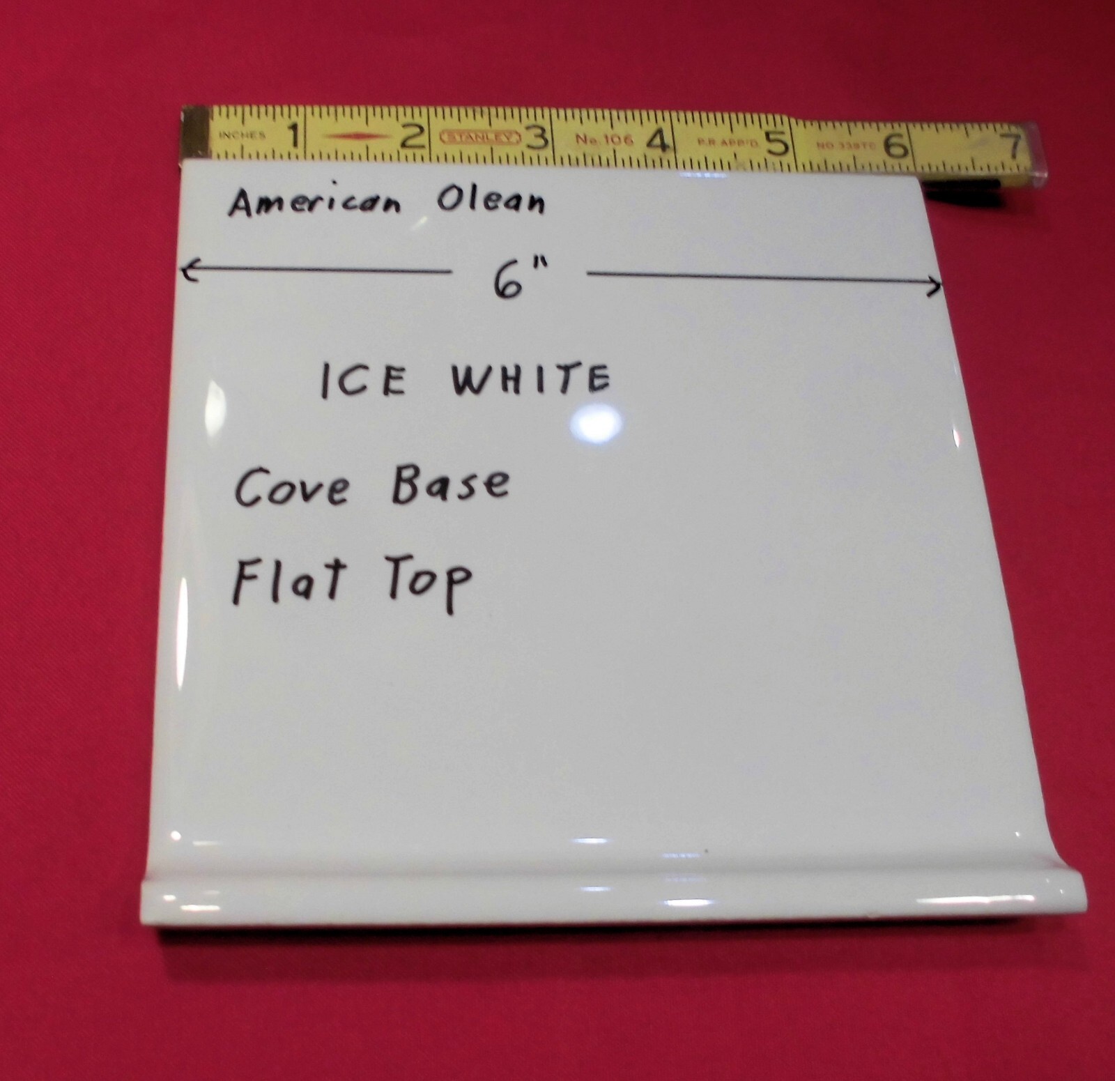 1 pc. Glossy Ice – Arctic White: Flat Top; base/cove Ceramic Tile: 6″ X 6″ NEW
