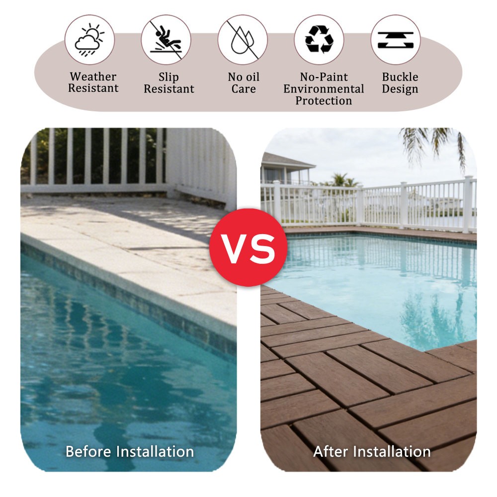 68-Pack 11.42″x11.42″ Plastic Interlocking Deck Tiles – 61.60 Sq.Ft Outdoor