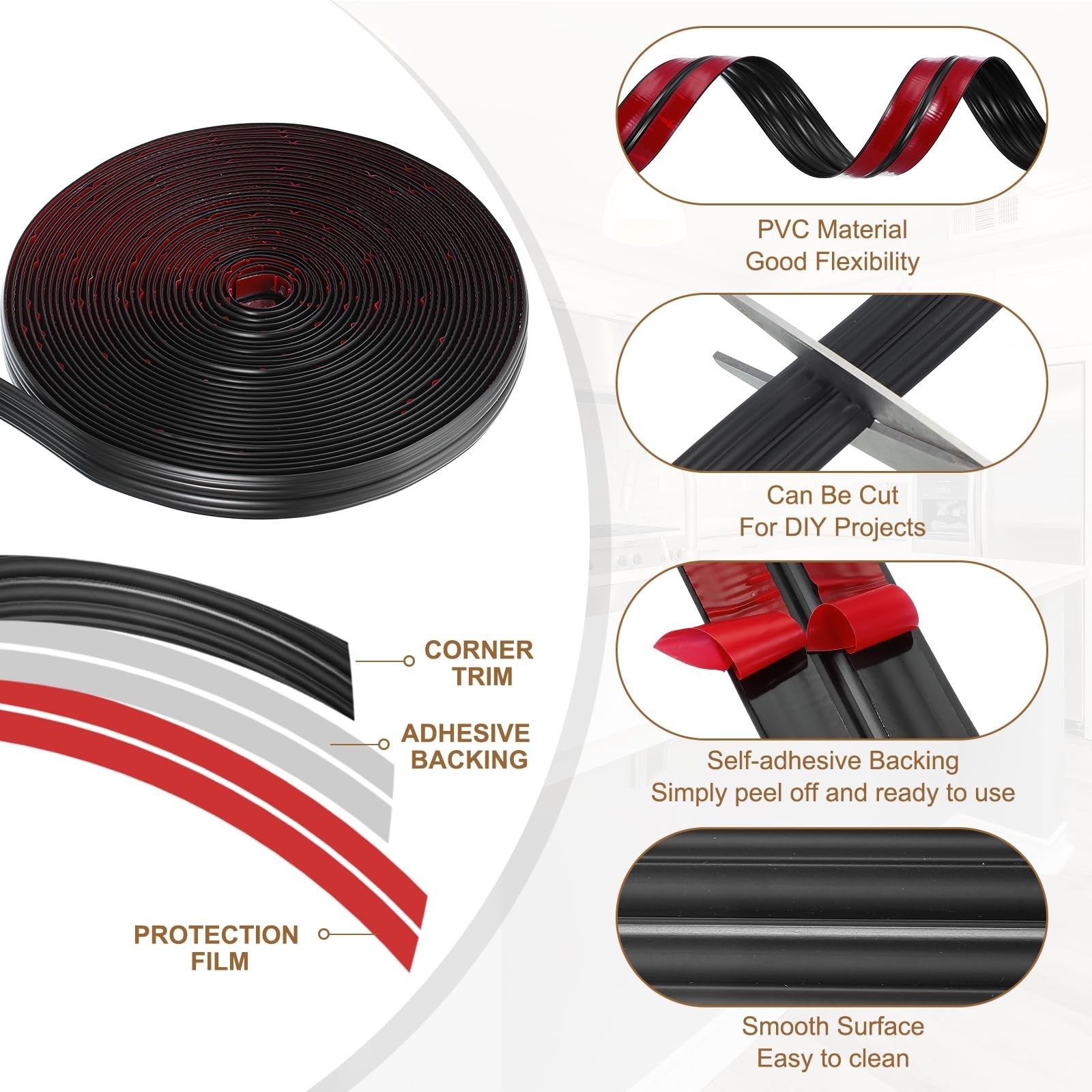 PATIKIL Wall Corner Protector 0.8 in x 33 Ft Self Adhesive Black for Ceiling
