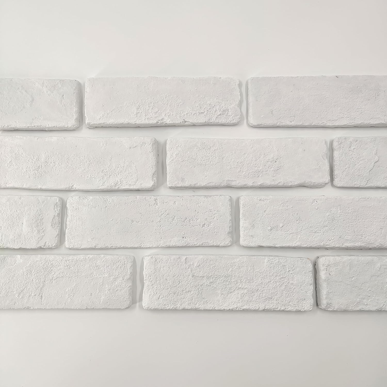 20 Pcs White Thin Brick Veneers, 2.4in x 7.9in 3D Faux Wall Brick for Kitchen Ba