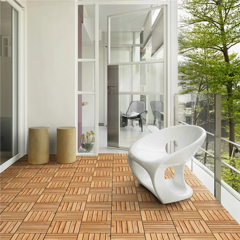 Acacia Wood Interlocking Deck Tiles for Indoor and Outdoor (Set of 27) Snap In
