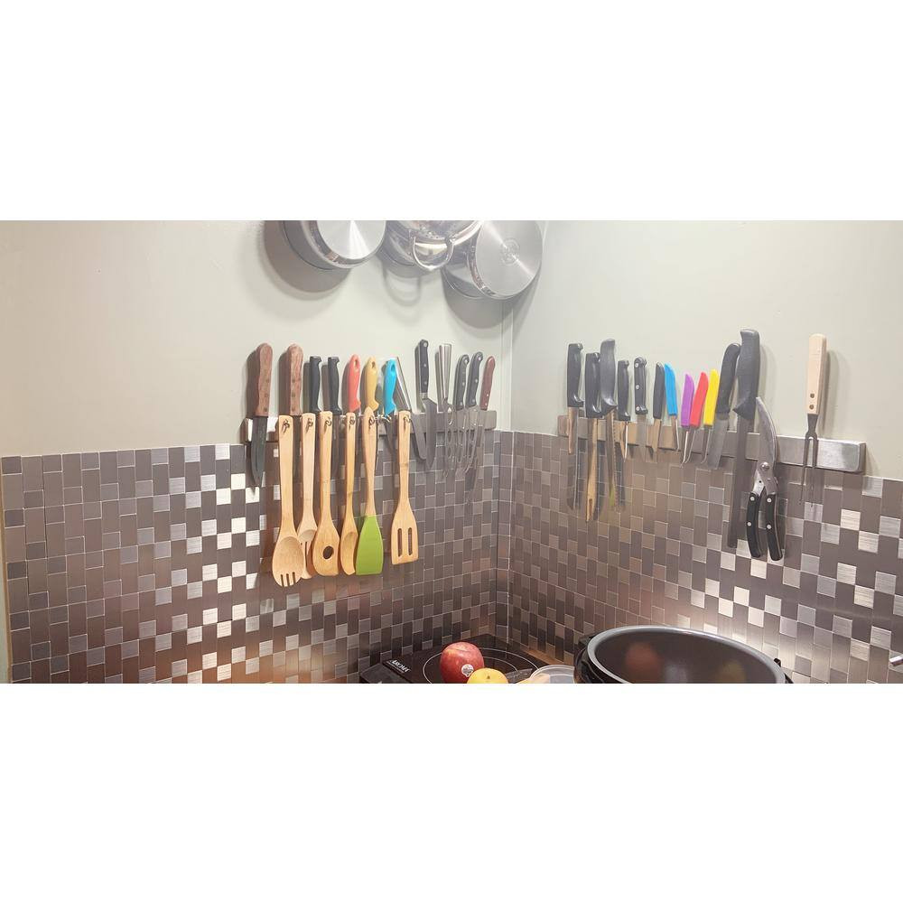 Art3d Peel Stick Metal Backsplash Tile 11.8×11.8 in Aluminum Silver 9.6 sq ft