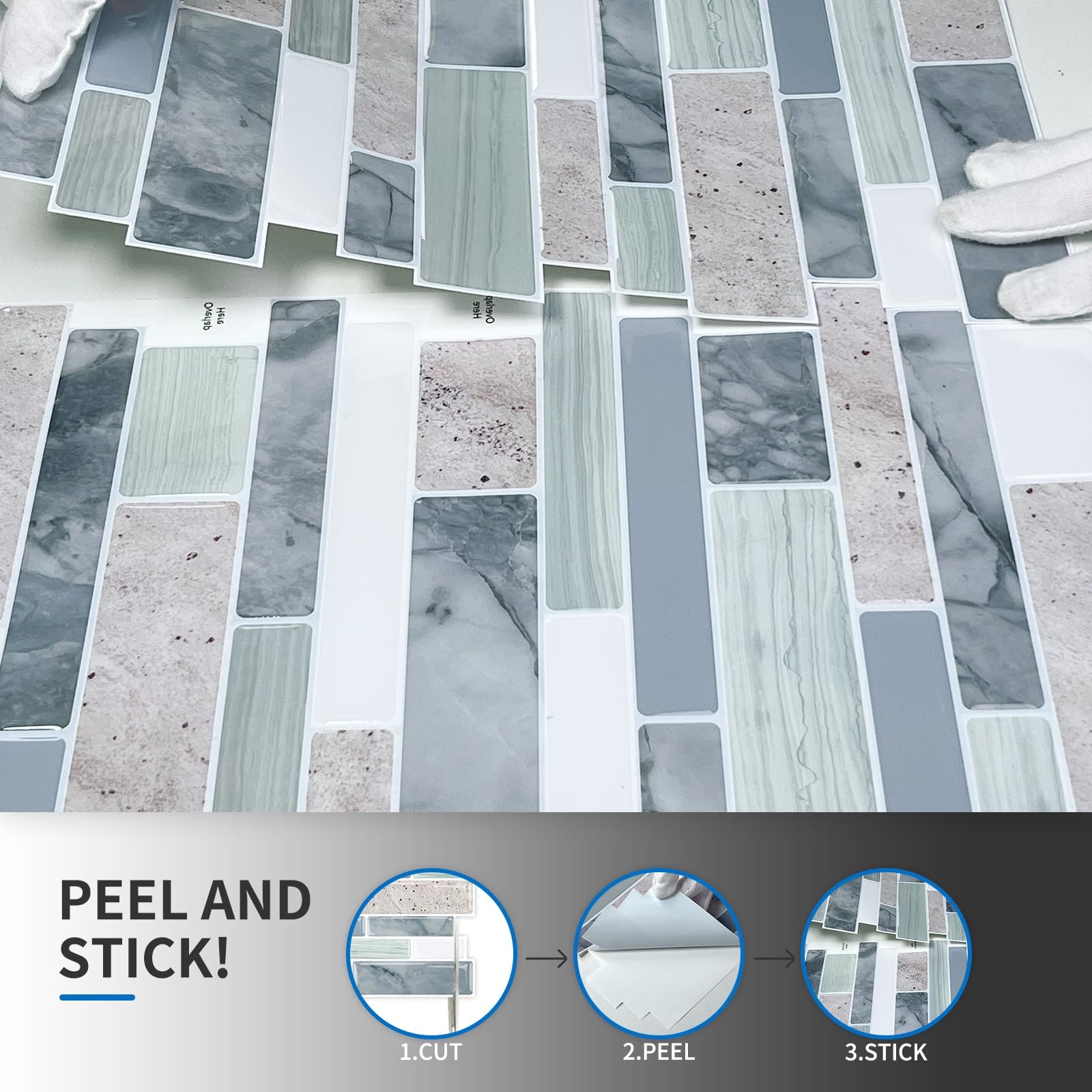 MOONFUN 10 Sheet Peel and Stick Backsplash Tiles, 12 X 12 Inch Sage Green Sel…