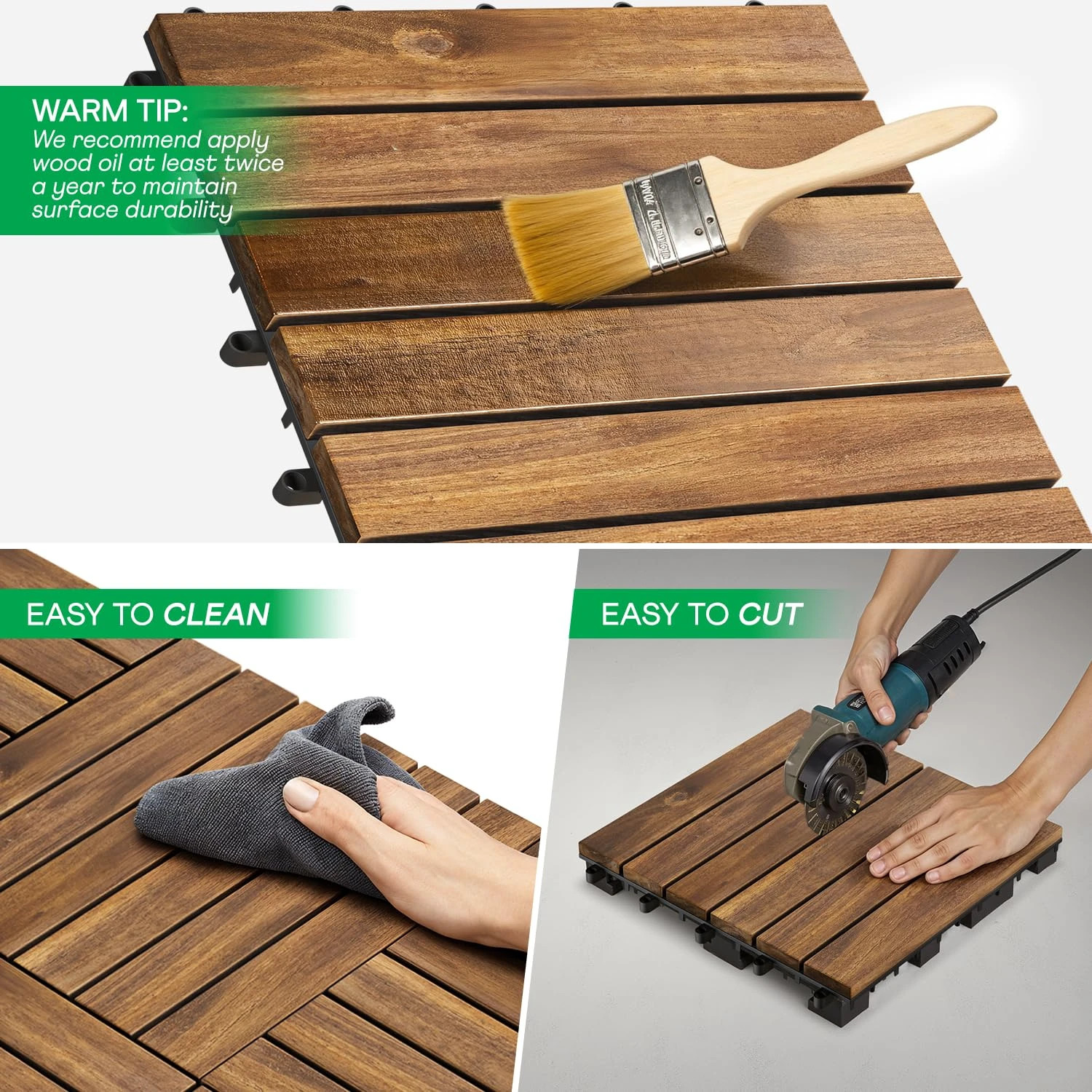 Idzo Interlocking Deck Tiles 9.6 SQFT – 10PCS Waterproof Acacia Wood Golden