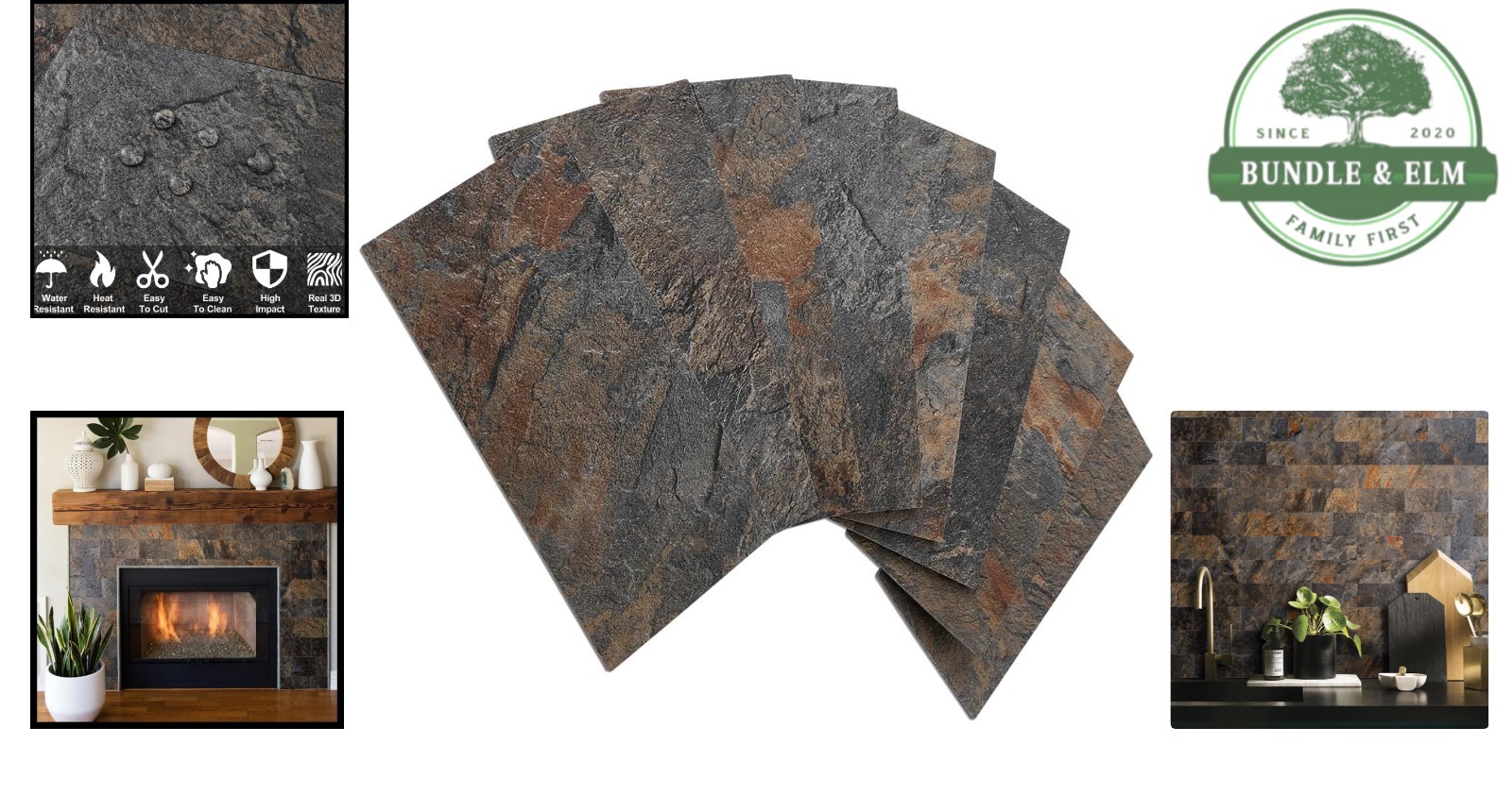 3″ x 6″ Waterproof Peel and Stick Rust Slate Tiles for Elegant Backsplashes