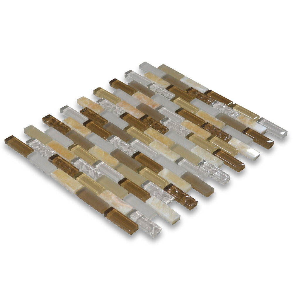 A62004 Glass Mosaic Tile Beige Brown White Crackled Yellow Honey Onyx Accent