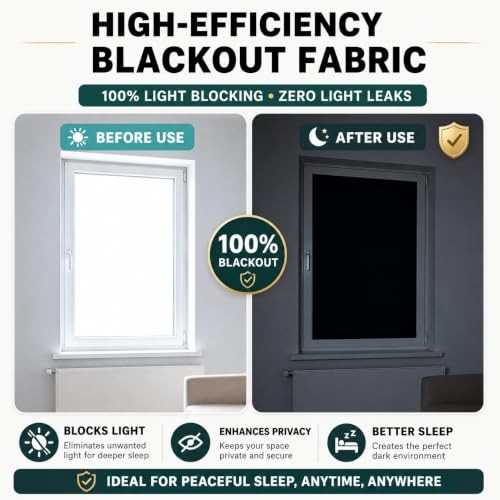 100% Blackout Curtains for Bedroom, Blackout Blinds No Drill with 57″W x 39″H