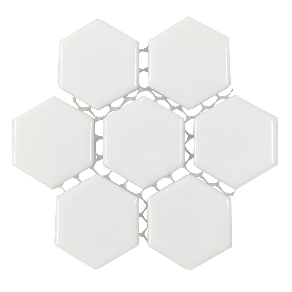 Porcelain Mosaic Hexagon Glossy White Floor and Wall Tile 19.3 SQ FT