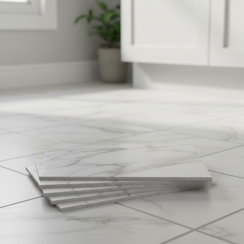 DIY Bianco Marble Vinyl Floor Tiles – 12×12 Self-Adhesive, Easy Installation