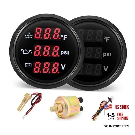 Triple Gauge Set – Water Temp (104°F-248°F), Oil Pressure (0-145PSI), Black