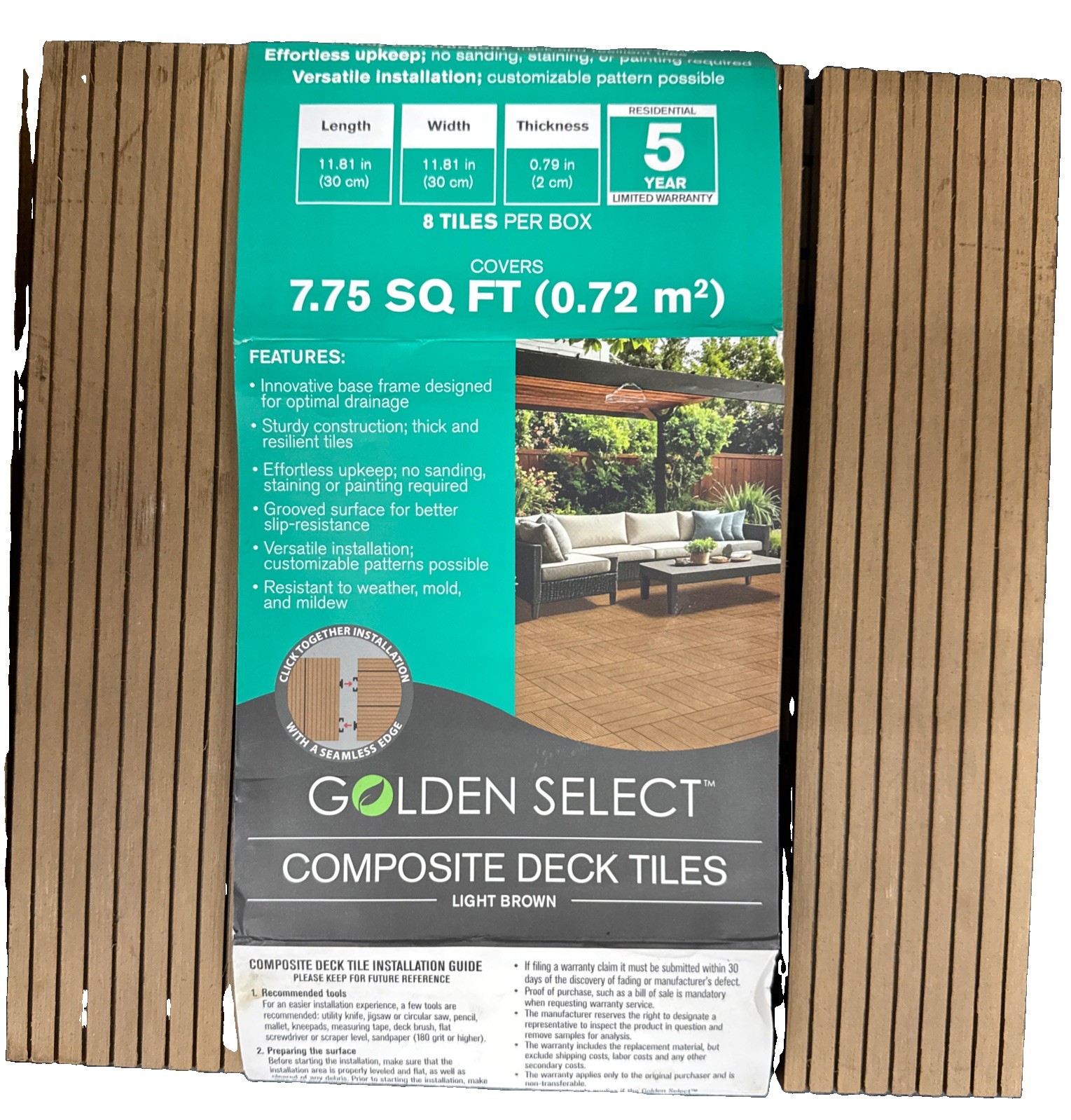 Golden Select Composite Deck Tiles Light Brown Patio Interlocking 8 Pack 1983850