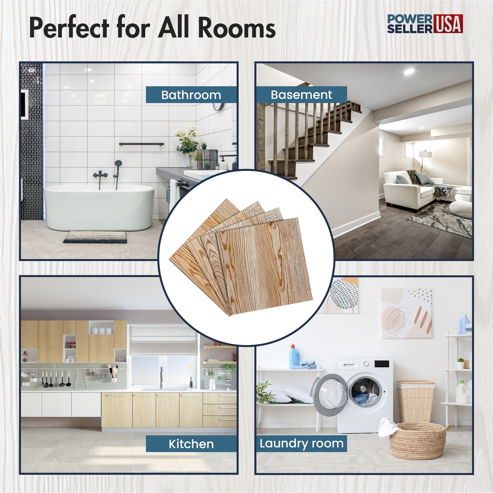 PowerSellerUSA Vinyl Self Adhesive Floor Tiles 20 PCS 12″ x 12″, Wood Grain