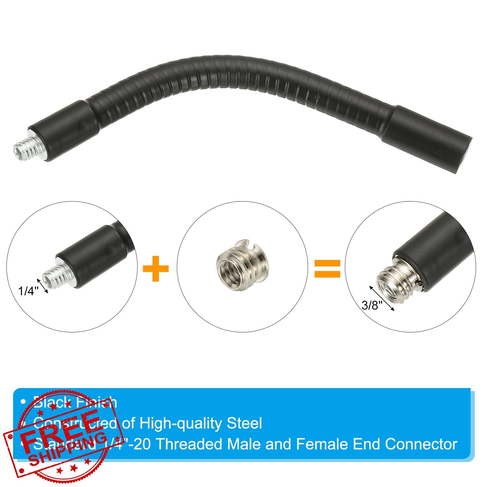 PATIKIL 6″ Metal Gooseneck Extension Hose, 1/4″-20 Thread, Black