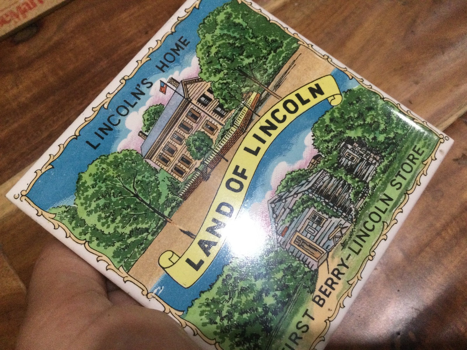 Ceramic Art Tile 4.5″x4.5″ Lincoln’s home First Berry Lincoln farm Trivet Japan