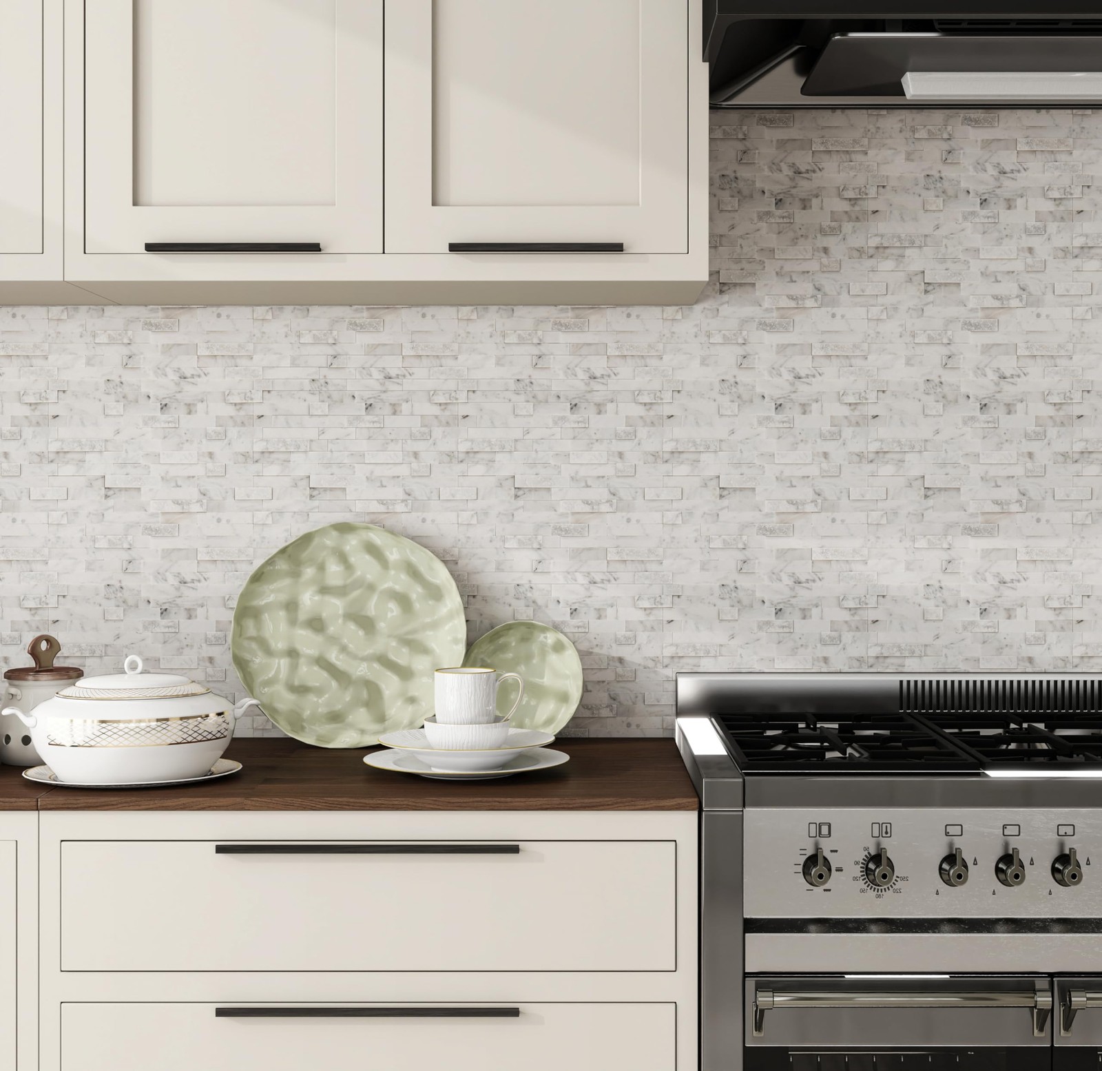 Grout-Free Natural Stone Peel and Stick Backsplash – 5 Sheets 3D Textured Gra…