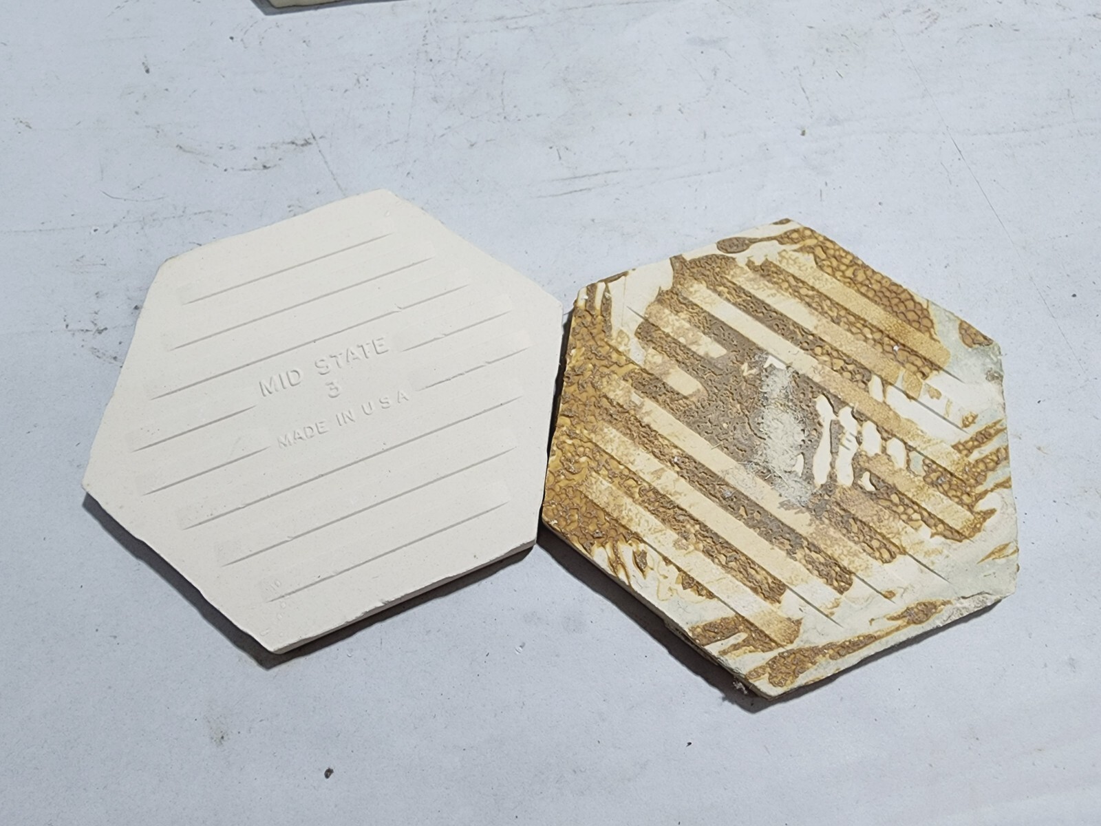Lot of 5- Vintage Mid-State 5″ x 4-1/4″ Ceramic Tile Oatmeal Hexagon