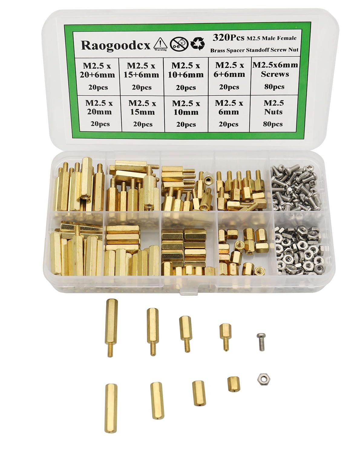Raogoodcx 320Pcs M2.5 Male Female Brass 6 mm, 10 15 20
