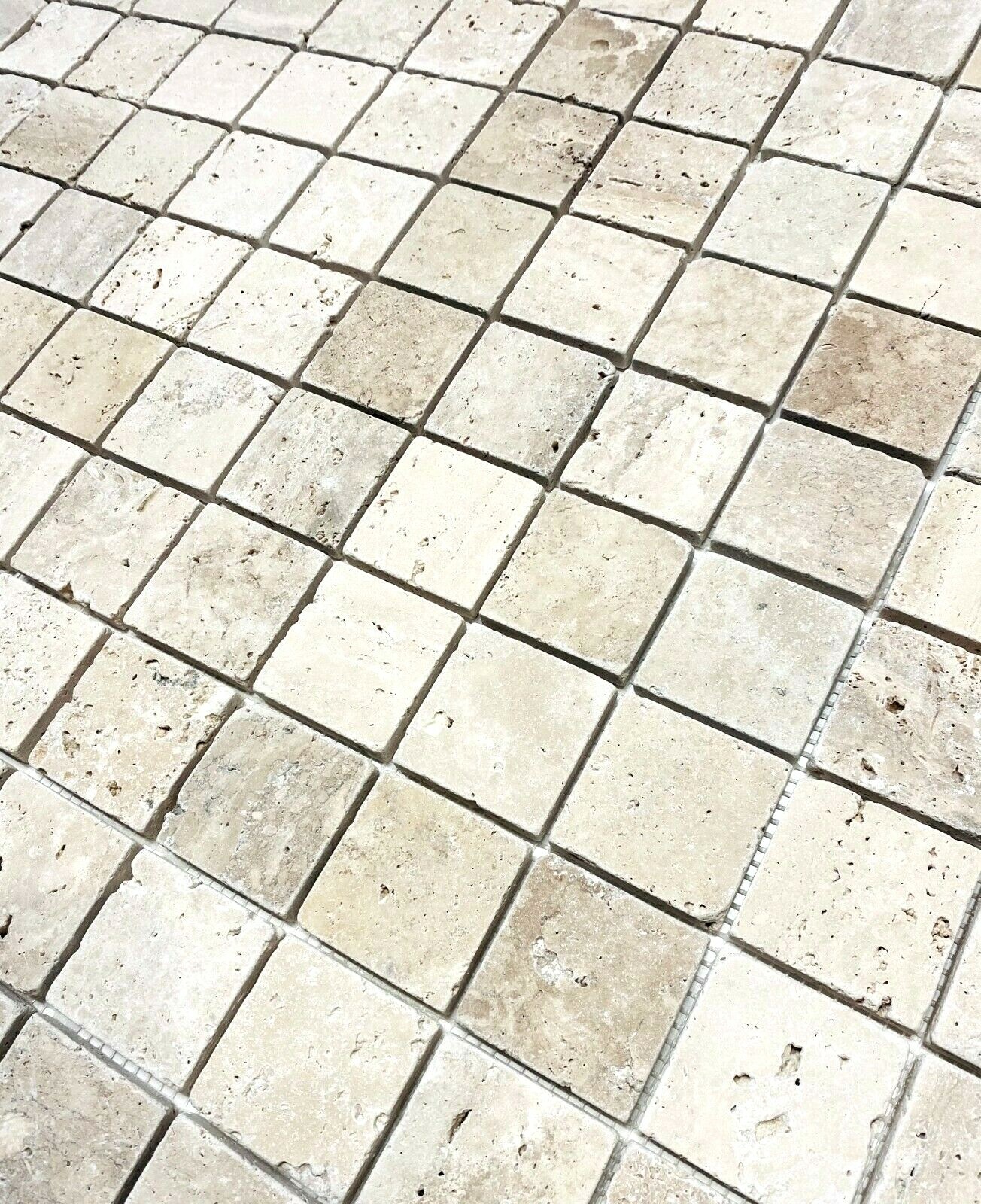 2×2 Tuscan Ivory Mix Tumbled Aged Travertine Mosaic Tile Backsplash Floor Wall