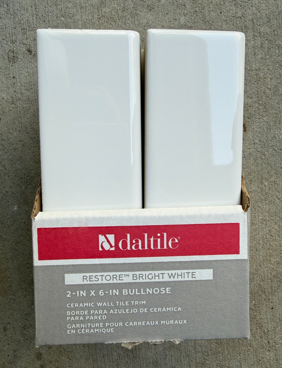 (2 Cases) Daltile 2x6in Bullnose Ceramic Wall Trim White 60 Pieces