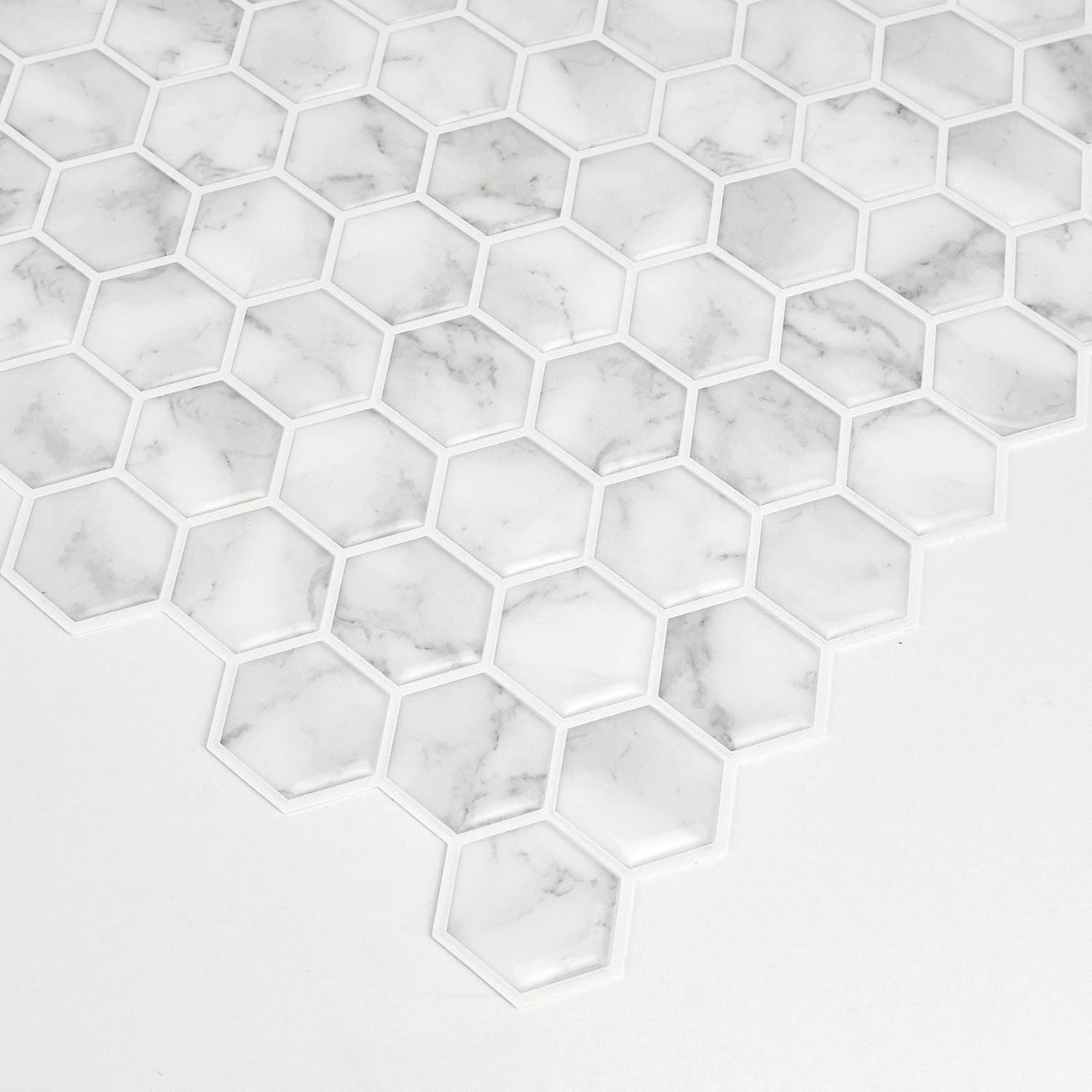 Classic White & Off-White Hexagon Marble Peel and Stick Wall Tiles for Kitchens