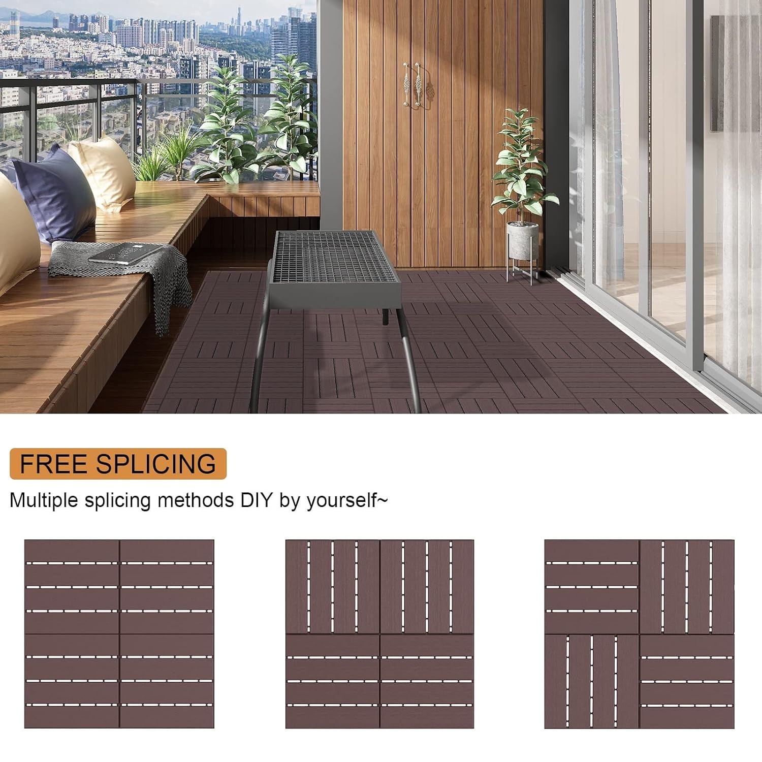 Customizable 12×12 Plastic Deck Tiles – All-Weather, Easy Install & Maintenance