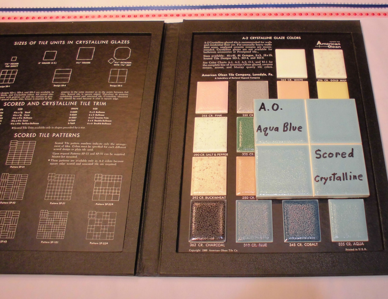 1 pc. *Aqua Blue* 4-1/4″ Ceramic Tile; Scored Crystalline by American Olean NOS