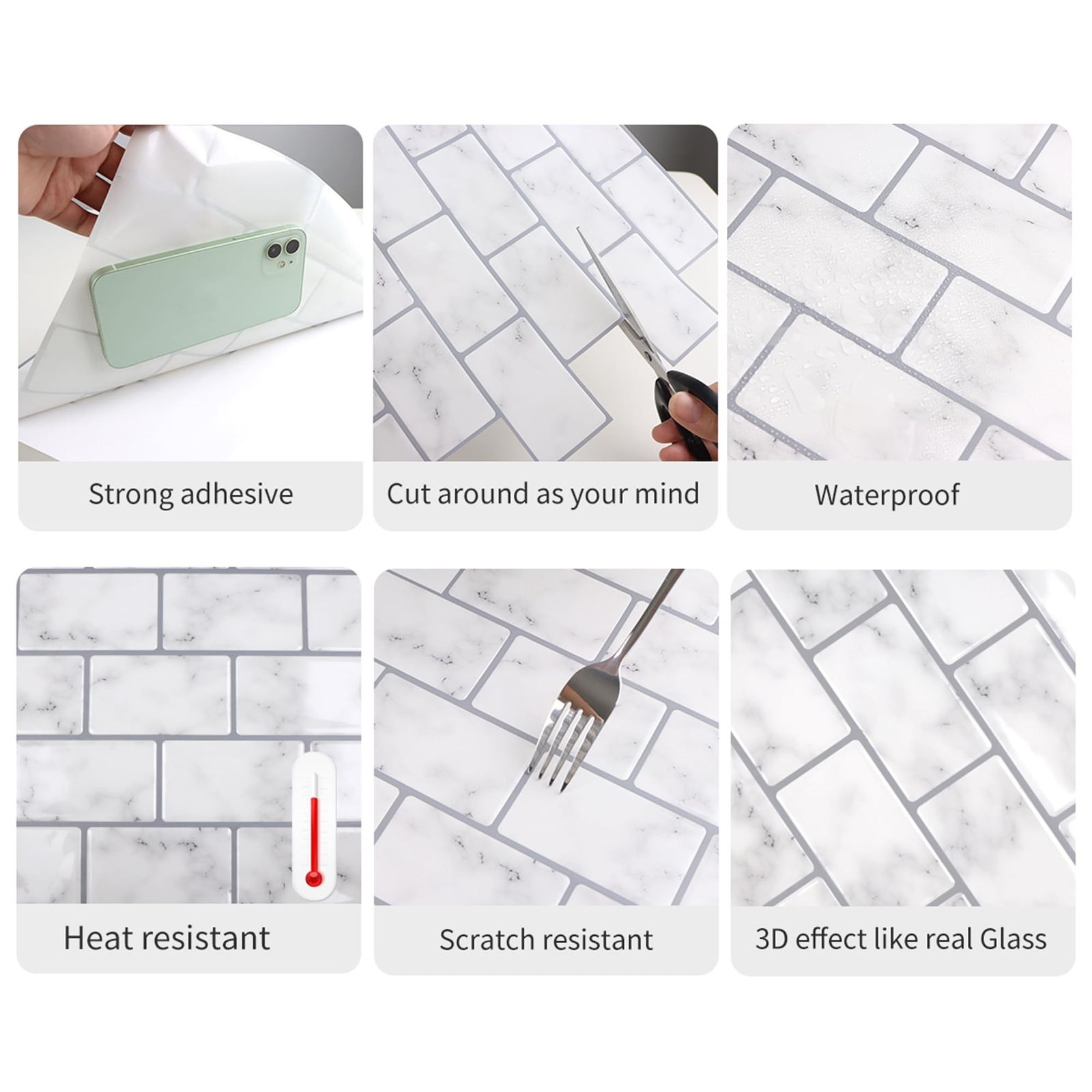 Peel and Stick Backsplash Wall Tiles – 10 Sheets White Marble Tile 12″ x 12″ …