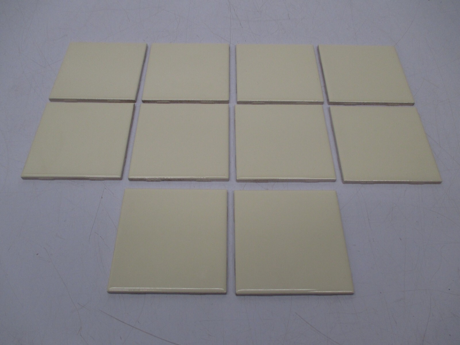 Set 10 Vtg NOS Ceramic Tile Light Yellow MCM 4 1/4″ Square Tiles Kitchen Bath