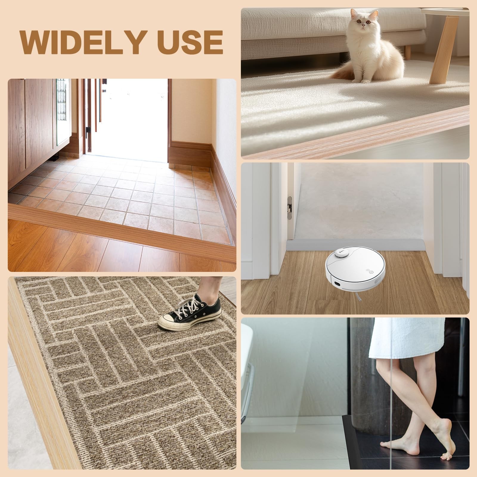 Floor Transition Strip Vinyl Door 1/5″ to 2/5″, 3.3Ft, Brown wood grain