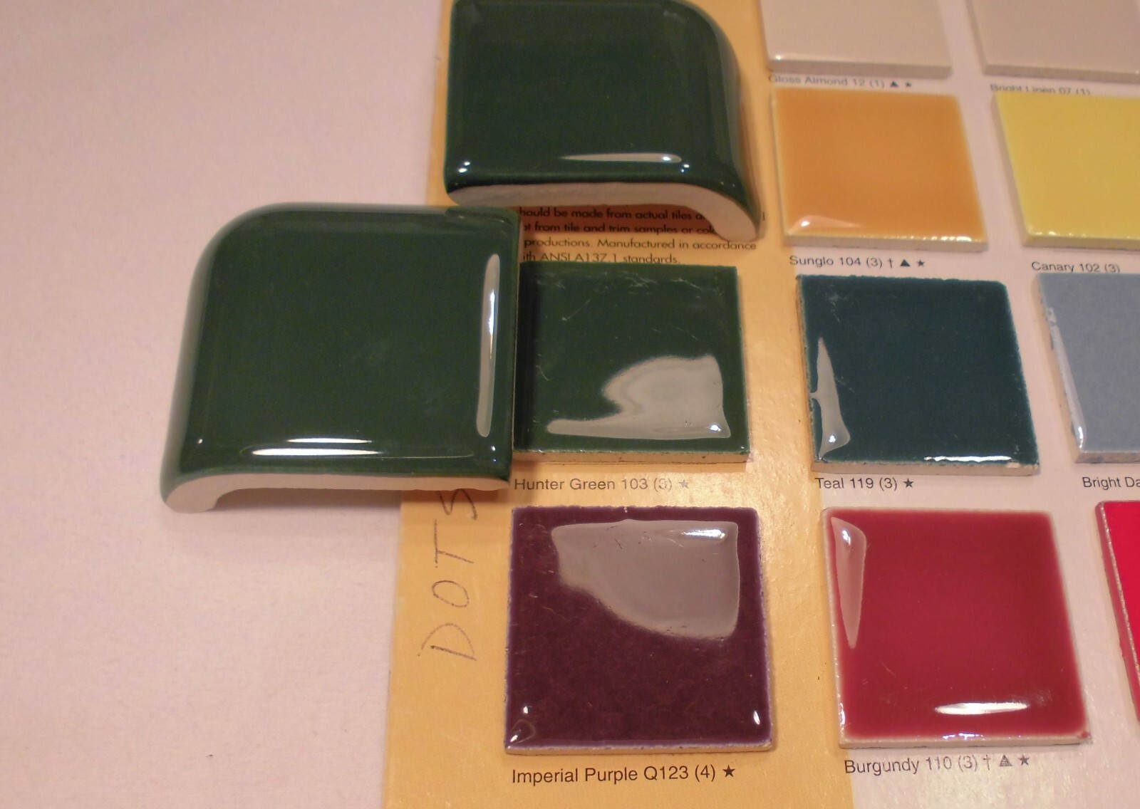 2 pcs. *Hunter Green* Radius Ceramic Bullnose…outside corner 2″ X 2″ Mudd NEW